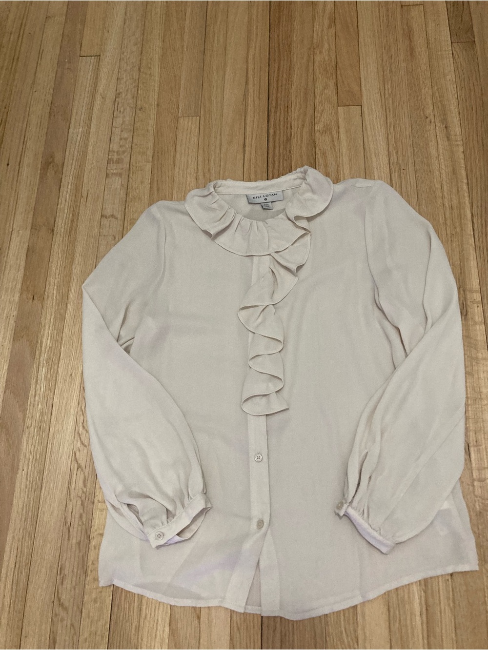 Nili Lotan Cream Ruffle-Neck Blouse